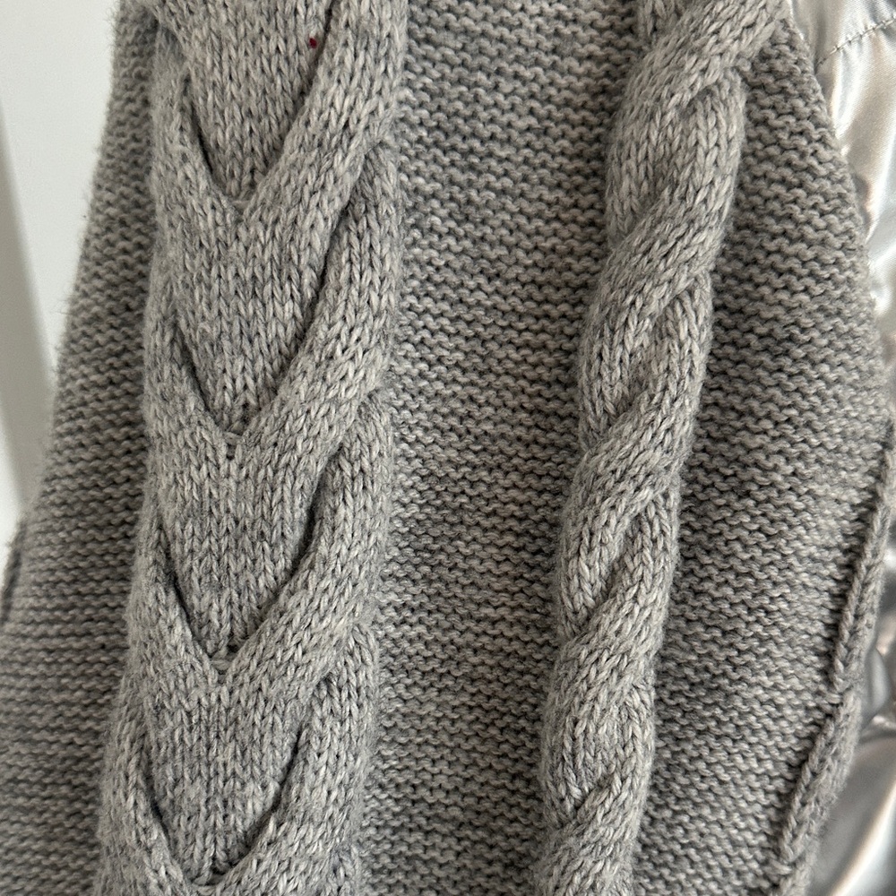 Talbots Metalic Silver Puffer Quilted Cable Knit Sleeves Winter Jacket Size L - Picture 7 of 14